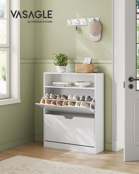 Rootz Shoe Cabinet - Storage Organizer - Chipboard Material - Space-saving - Easy Assembly - Cloud White - 24cm x 80cm x 102cm