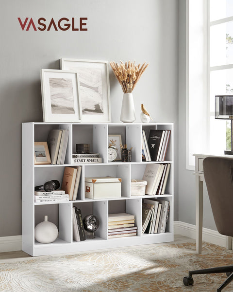 Rootz Chipboard Bookshelf - White Storage Rack - Organizer - Sturdy Construction - Easy Assembly - 30cm x 126cm x 100cm