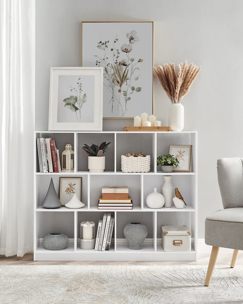 Rootz Chipboard Bookshelf - White Storage Rack - Organizer - Sturdy Construction - Easy Assembly - 30cm x 126cm x 100cm