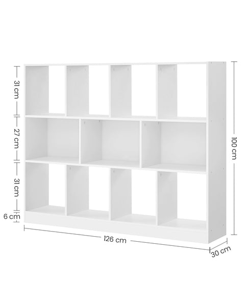 Rootz Chipboard Bookshelf - White Storage Rack - Organizer - Sturdy Construction - Easy Assembly - 30cm x 126cm x 100cm