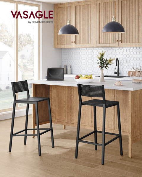 Rootz 2 Piece Set Bar Stools - Anthracite, Black - Chipboard Steel - Modern Seating - Easy Assembly - 50.7cm x 43.1cm x 97.2cm