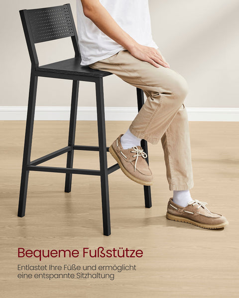Rootz 2 Piece Set Bar Stools - Anthracite, Black - Chipboard Steel - Modern Seating - Easy Assembly - 50.7cm x 43.1cm x 97.2cm