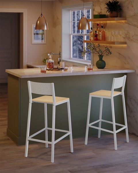 Rootz 2 Piece Set Bar Stools - Kitchen Stools - Counter Height Chairs - Chipboard and Steel - 50.7cm x 43.1cm x 97.2cm