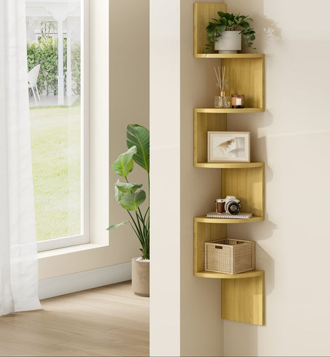 Rootz Wall Shelf - 5 Levels - Book Storage - Brown - Chipboard - 20cm x 20cm x 126cm
