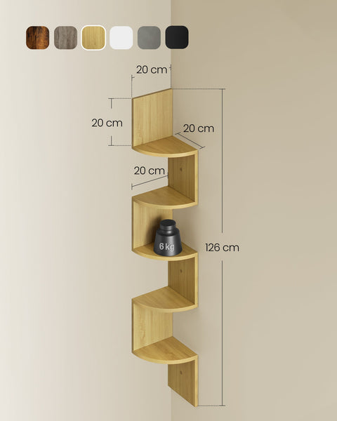 Rootz Wall Shelf - 5 Levels - Book Storage - Brown - Chipboard - 20cm x 20cm x 126cm