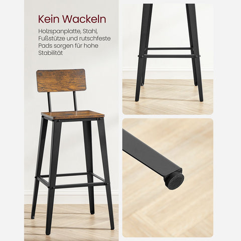 Rootz 2-Piece Bar Stools Set - Seating with Backrest - Chipboard Steel - Maximum Comfort - 18" x 18" x 40" Stools