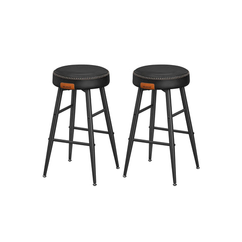 Rootz 2 Piece Set Bar Chairs - Kitchen Stools - Counter Height Chairs - Steel Frame - Highly Elastic Foam - PU Synthetic Leather - Plywood - 49.5cm x 49.5cm x 63cm - Basic Black - 7.3kg - Max. 120kg Capacity