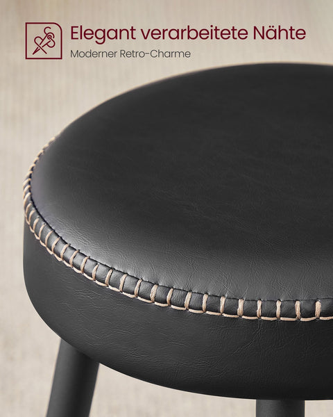 Rootz 2 Piece Set Bar Chairs - Kitchen Stools - Counter Height Chairs - Steel Frame - Highly Elastic Foam - PU Synthetic Leather - Plywood - 49.5cm x 49.5cm x 63cm - Basic Black - 7.3kg - Max. 120kg Capacity