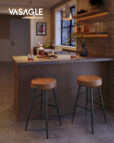 Rootz 2 Piece Set Bar Chairs - Kitchen Stools - Counter Height Chairs - Steel Frame - Highly Elastic Foam - PU Synthetic Leather - Plywood - 49.5cm x 49.5cm x 63cm