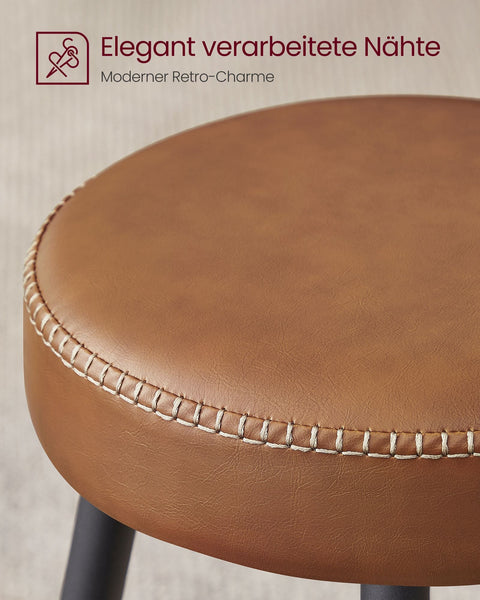 Rootz 2 Piece Set Bar Chairs - Kitchen Stools - Counter Height Chairs - Steel Frame - Highly Elastic Foam - PU Synthetic Leather - Plywood - 49.5cm x 49.5cm x 63cm