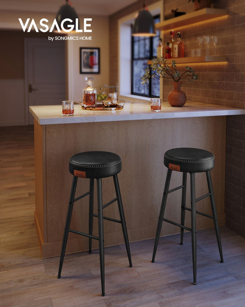 Rootz 4 Piece Set Bar Chairs - Counter Stools - Kitchen Stools - Steel Frame - Molded Foam - PU Leather - Plywood - 51.6cm x 51.6cm x 76.2cm