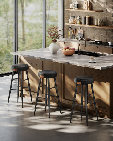 Rootz 4 Piece Set Bar Chairs - Counter Stools - Kitchen Stools - Steel Frame - Molded Foam - PU Leather - Plywood - 51.6cm x 51.6cm x 76.2cm