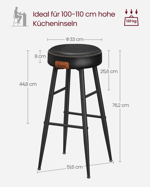 Rootz 4 Piece Set Bar Chairs - Counter Stools - Kitchen Stools - Steel Frame - Molded Foam - PU Leather - Plywood - 51.6cm x 51.6cm x 76.2cm