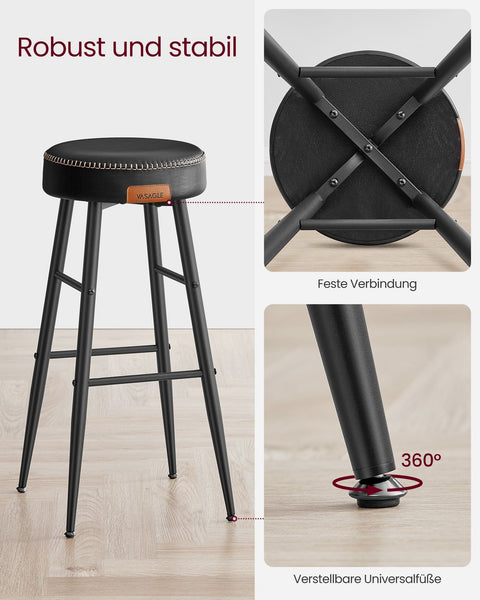Rootz 4 Piece Set Bar Chairs - Counter Stools - Kitchen Stools - Steel Frame - Molded Foam - PU Leather - Plywood - 51.6cm x 51.6cm x 76.2cm
