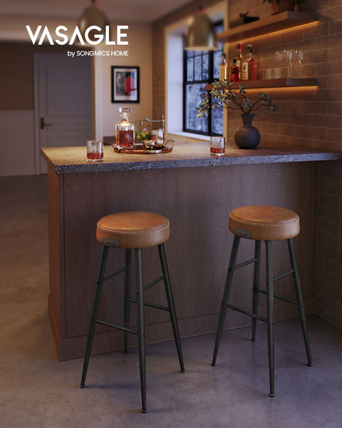 Rootz 4 Piece Set Bar Chairs - Kitchen Stools - Counter Height Chairs - Steel Frame - 58D Molded Foam - PU Synthetic Leather - Plywood - Caramel Brown - 51.6cm x 51.6cm x 76.2cm