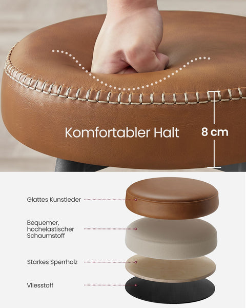 Rootz 4 Piece Set Bar Chairs - Kitchen Stools - Counter Height Chairs - Steel Frame - 58D Molded Foam - PU Synthetic Leather - Plywood - Caramel Brown - 51.6cm x 51.6cm x 76.2cm