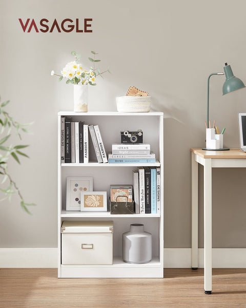 Rootz Chipboard Bookshelf - White Storage Rack - Large Display Stand - Sturdy Organizer - 24cm x 60cm x 93cm