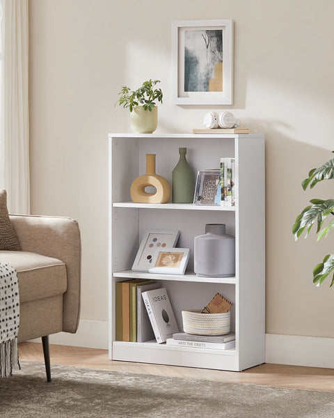 Rootz Chipboard Bookshelf - White Storage Rack - Large Display Stand - Sturdy Organizer - 24cm x 60cm x 93cm