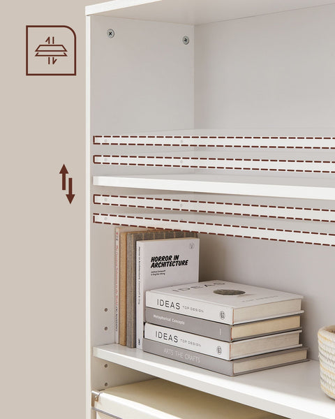 Rootz Chipboard Bookshelf - White Storage Rack - Large Display Stand - Sturdy Organizer - 24cm x 60cm x 93cm