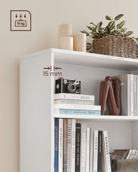 Rootz Chipboard Bookshelf - White Storage Rack - Large Display Stand - Sturdy Organizer - 24cm x 60cm x 93cm