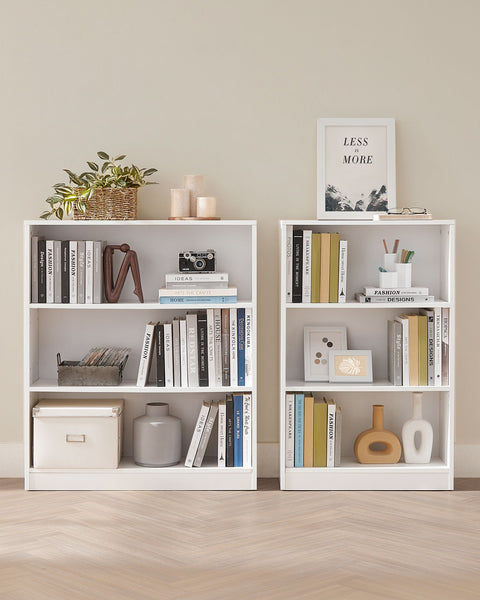 Rootz Chipboard Bookshelf - White Storage Rack - Large Display Stand - Sturdy Organizer - 24cm x 60cm x 93cm