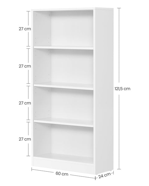 Rootz Chipboard Stand Shelf - White Bookcase - Storage Rack - Sturdy Construction - Easy Assembly - 24cm x 60cm x 121.5cm