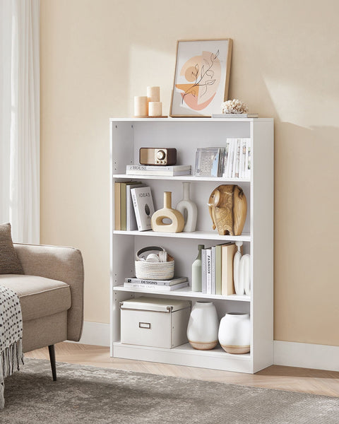 Rootz Chipboard Stand Shelf - White Bookcase - Storage Rack - Sturdy Construction - Easy Assembly - 24cm x 80cm x 121.5cm