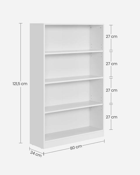 Rootz Chipboard Stand Shelf - White Bookcase - Storage Rack - Sturdy Construction - Easy Assembly - 24cm x 80cm x 121.5cm