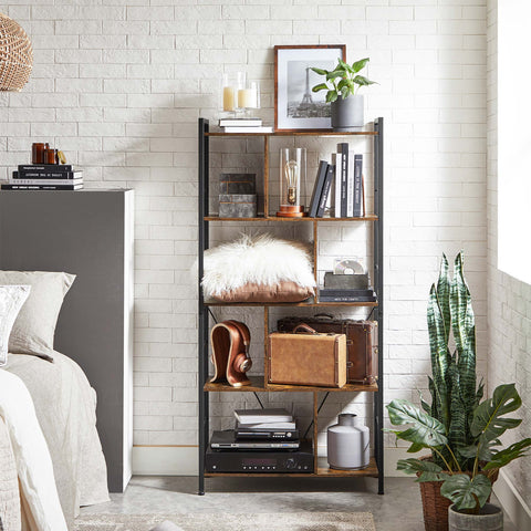 Rootz 5 Tier Bookcase - Bookshelf - Storage Shelf - Sturdy Steel Frame - 74cm x 30cm x 150cm