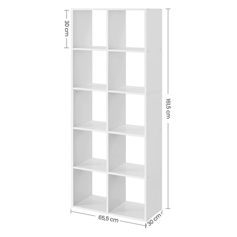 Rootz Bookcase with 10 Compartments - Bookshelf - Storage Shelf - Elegant Display - 30cm x 65.5cm x 161.5cm