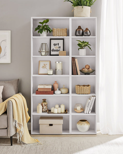 Rootz Chipboard Stand Shelf - Bookcase - Storage Rack - White - 24cm x 60cm x 178.5cm - Heavy Duty - Easy Assembly - Stylish Design