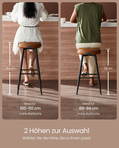 Rootz 4 Piece Set Bar Chairs - Kitchen Stools - Counter Height Chairs - Steel Frame - 49.5cm x 49.5cm x 63cm - Caramel Brown - PU Leather - Lightweight - Sturdy - Easy Assembly