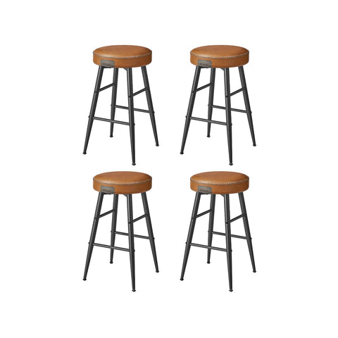 Rootz 4 Piece Set Bar Chairs - Kitchen Stools - Counter Height Chairs - Steel Frame - 49.5cm x 49.5cm x 63cm - Caramel Brown - PU Leather - Lightweight - Sturdy - Easy Assembly