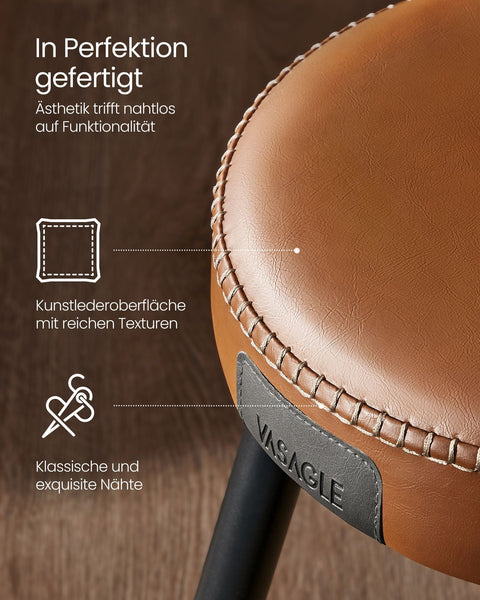 Rootz 4 Piece Set Bar Chairs - Kitchen Stools - Counter Height Chairs - Steel Frame - 49.5cm x 49.5cm x 63cm - Caramel Brown - PU Leather - Lightweight - Sturdy - Easy Assembly