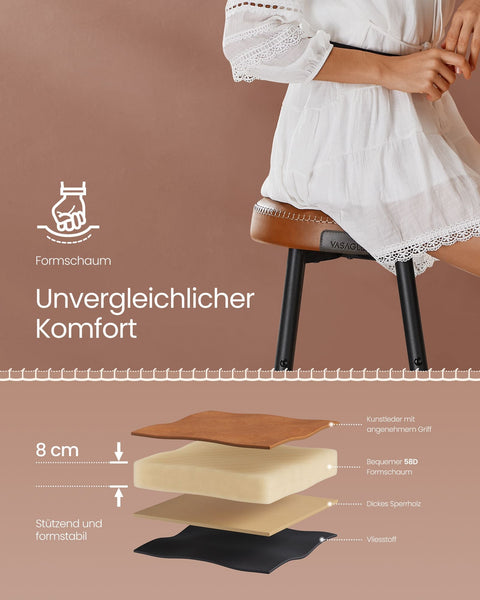 Rootz 4 Piece Set Bar Chairs - Kitchen Stools - Counter Height Chairs - Steel Frame - 49.5cm x 49.5cm x 63cm - Caramel Brown - PU Leather - Lightweight - Sturdy - Easy Assembly