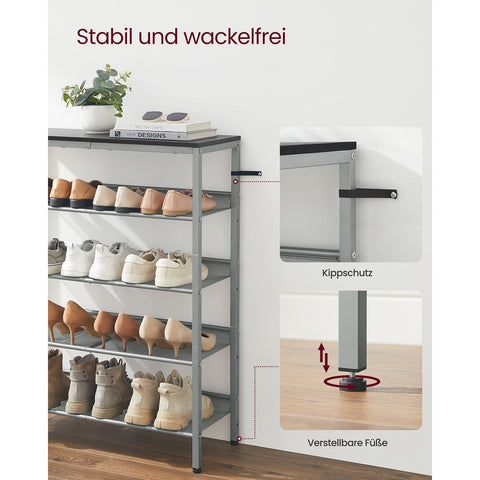 Rootz 5 Tier Shoe Rack - Footwear Storage - Shoe Organizer - Industrial Style - 28cm x 75cm x 93cm
