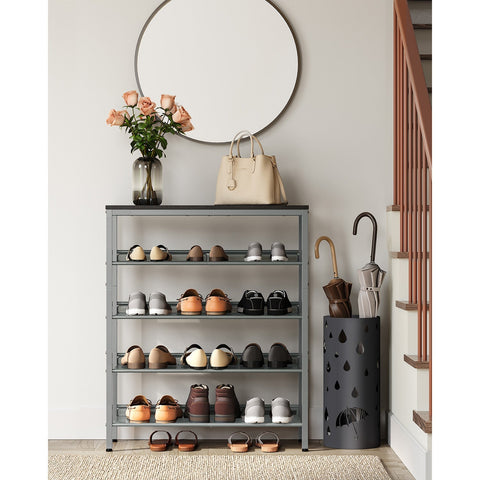 Rootz 5 Tier Shoe Rack - Footwear Storage - Shoe Organizer - Industrial Style - 28cm x 75cm x 93cm