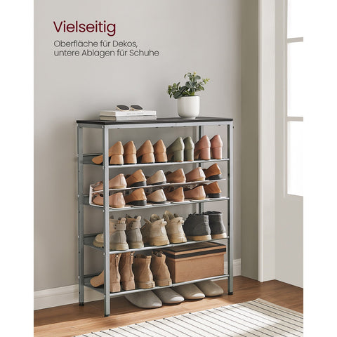 Rootz 5 Tier Shoe Rack - Footwear Storage - Shoe Organizer - Industrial Style - 28cm x 75cm x 93cm