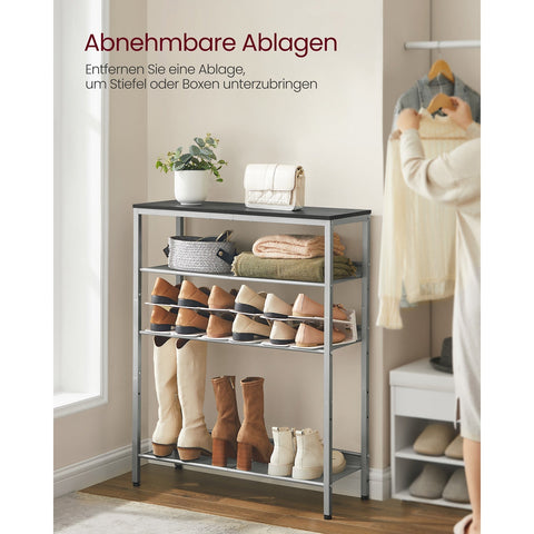 Rootz 5 Tier Shoe Rack - Footwear Storage - Shoe Organizer - Industrial Style - 28cm x 75cm x 93cm