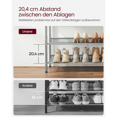 Rootz 5 Tier Shoe Rack - Footwear Storage - Shoe Organizer - Industrial Style - 28cm x 75cm x 93cm