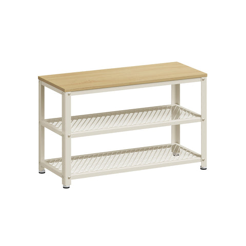 Rootz Shoe Bench Organizer - Entryway Storage Rack - Chipboard Steel - Oak Beige Classic White - 30cm x 73cm x 45cm - Max Load 90kg - Easy Assembly