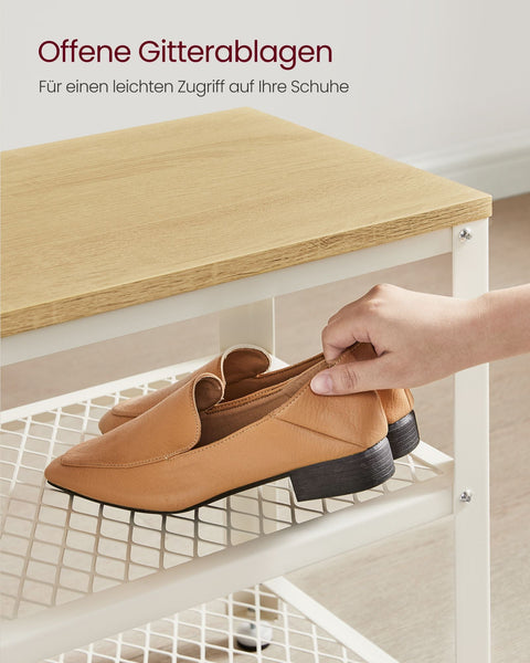 Rootz Shoe Bench Organizer - Entryway Storage Rack - Chipboard Steel - Oak Beige Classic White - 30cm x 73cm x 45cm - Max Load 90kg - Easy Assembly