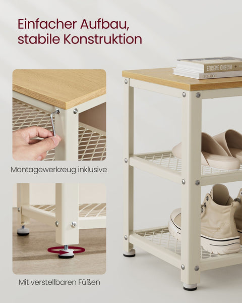 Rootz Shoe Bench with 2 Grid Shelves - Footwear Storage Rack - Shoe Organizer - Durable Chipboard - 30cm x 73cm x 45cm - Brown- White