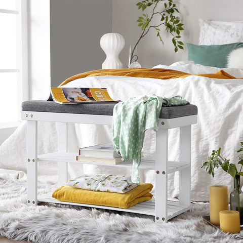 Rootz Bamboo Shoe Bench - Entryway Seat - Padded Organizer - Durable & Stylish - 71cm x 29cm x 49cm