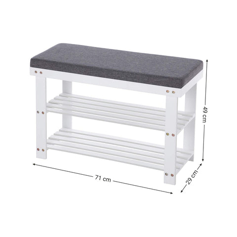 Rootz Bamboo Shoe Bench - Entryway Seat - Padded Organizer - Durable & Stylish - 71cm x 29cm x 49cm