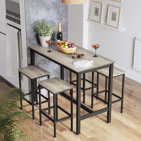 Rootz Bar Table Set - Pub Table With Stool - High-top Table - Bar-height Table - Standing Bar Table - Barstool Table - Small Space Bar Table - Chipboard - Greige Black - 120 x 60 x 90 cm (L x W x H)