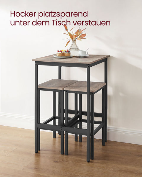 Rootz Bar Table and Chairs Set - Kitchen Dining Set - High Table and Stools - Space-Saving Design - Table: 60x60x90cm, Stool: 30x40x65cm