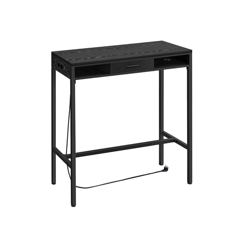 Rootz Bar Table with Charging Station - Entertainment Stand - Desk - Ebony Black - Chipboard and Steel - 40cm x 99.8cm x 104.6cm - 19.6kg