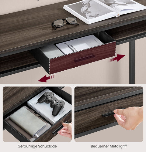 Rootz Bar Table with Charging Station - High Table - Desk - Ash Brown - Chipboard, Steel - 40cm x 99.8cm x 104.6cm