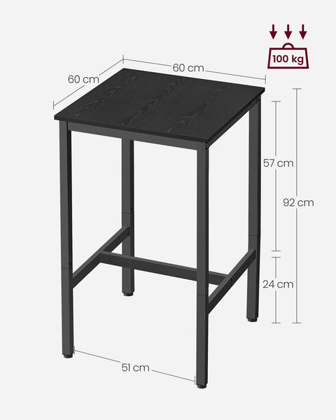 Rootz Bar Table - High Table - Pub Table - Sturdy Steel Frame - 60cm x 60cm x 92cm -Black